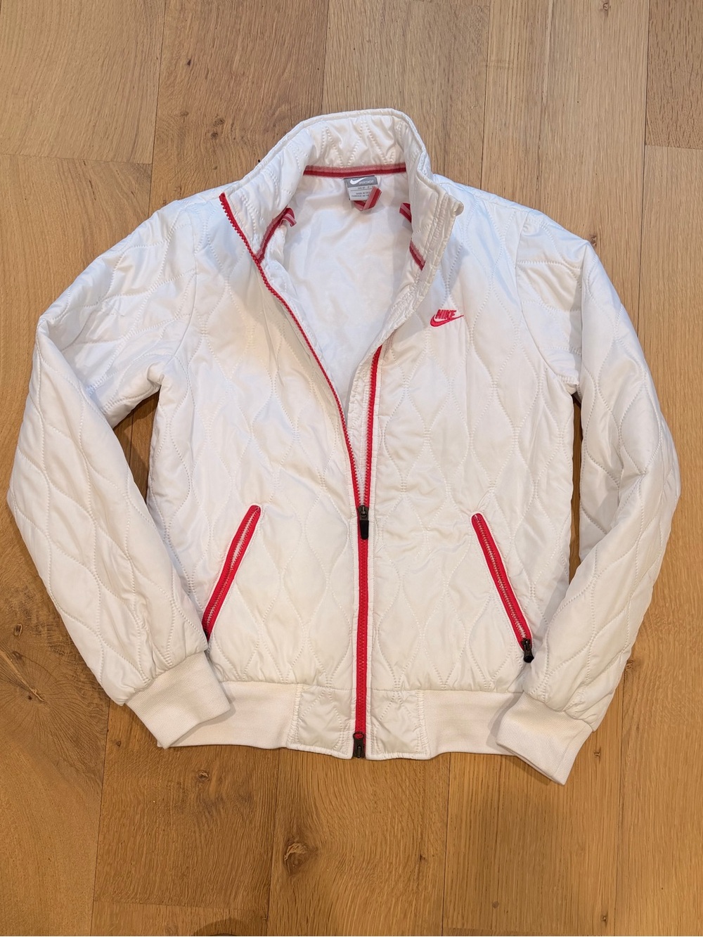 Nike Sportswear Quilted Zip Jacket Women’s Small White Pink Lightweight
